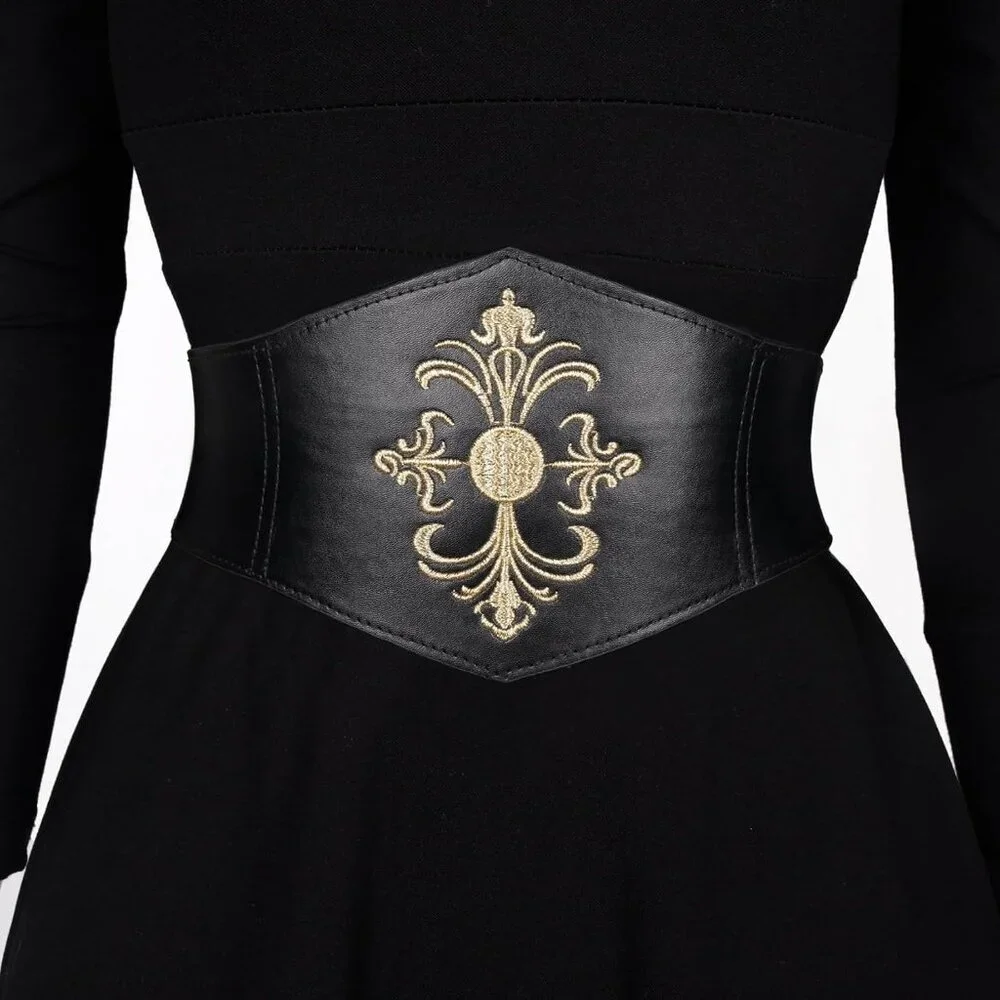 Women Viking Corset Belt Renaissance Cinch Belt Halloween Medieval Pirate Black - Picture 7 of 8